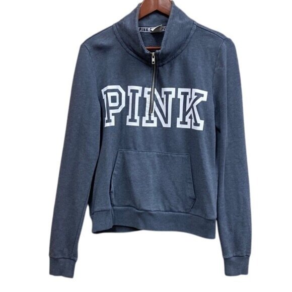 Victoria’s Secret PINK LOGO Quarter Zip Hoodie Small - Picture 1 of 5